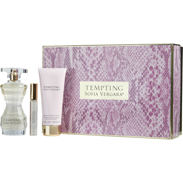 Tempting By Sofia Vergara Eau De Parfum Spray 3.4 oz & Shimmer Body Lotion 3.4 oz & Eau De Parfum Rollerball 0.33 oz