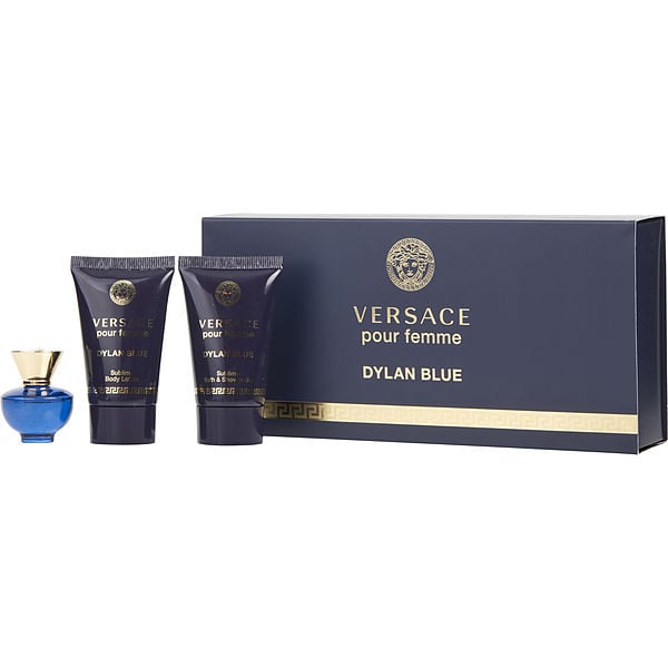 Versace Dylan Blue Eau De Parfum 0.17 oz Mini & Body Lotion 0.8 oz Mini & Shower Gel 0.8 oz Mini
