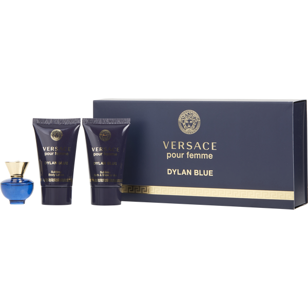Versace Dylan Blue Eau De Parfum 0.17 oz Mini & Body Lotion 0.8 oz Mini & Shower Gel 0.8 oz Mini