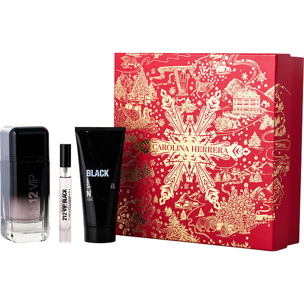 212 Vip Black Eau De Parfum Spray 3.4 oz & Shower Gel 3.4 oz & Eau De Parfum Spray 0.33 oz Mini