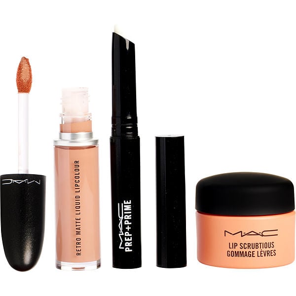 Mac Lip Kit Neutral Travel: Lip Scrubtious + Prep+Prime Lip + Retro Matte Liquid Lipcolour -Neutral