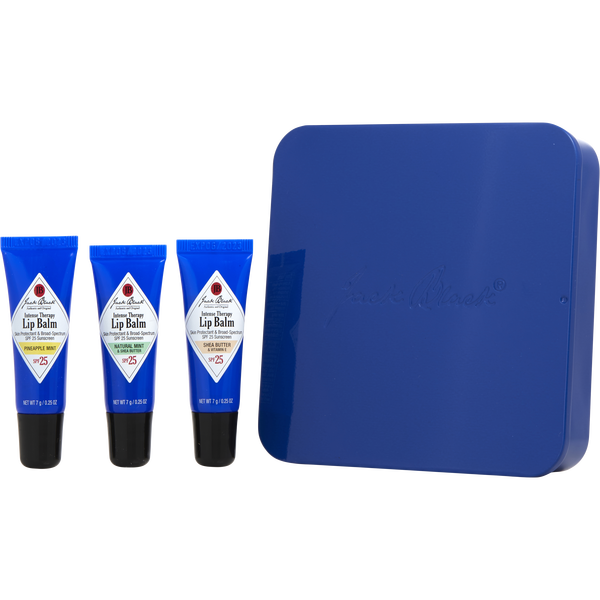 Jack Black Lip Balm Trio Spf 25 (Natural Mint & Shea Butter, Shea Butter & Vitamin E, Pineapple Mint) 0.25 oz