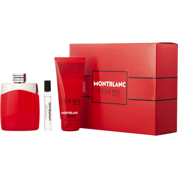 Mont Blanc Legend Red Eau De Parfum Spray 3.3 oz & Shower Gel 3.3 oz & Eau De Parfum Spray 0.25 oz