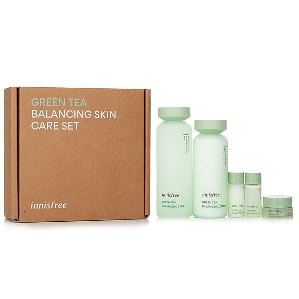 Innisfree Green Tea Balancing Skin Care Set (Toner 200ml + Lotion 160ml + Cream 10ml + Toner 15ml + Lotion 15ml) --5pcs