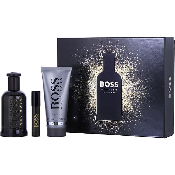 Boss Bottled Travel Set Parfum Spray 3.3 oz & Shower Gel 3.3 oz & Parfum Spray 0.3 oz Mini