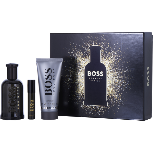 Boss Bottled Travel Set Parfum Spray 3.3 oz & Shower Gel 3.3 oz & Parfum Spray 0.3 oz Mini