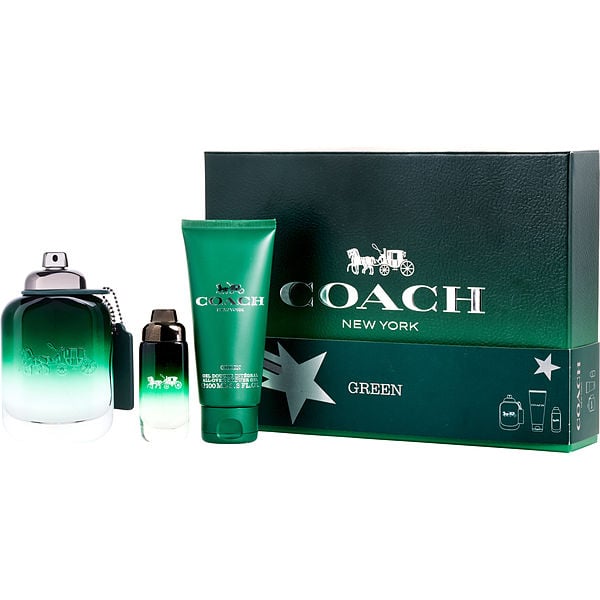 Coach Green Trio Eau De Toilette Spray 3.3 oz & Shower Gel 3.4 oz & Eau De Toilette Spray 0.5 oz