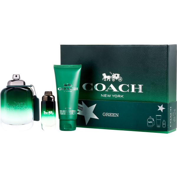Coach Green Trio Eau De Toilette Spray 3.3 oz & Shower Gel 3.4 oz & Eau De Toilette Spray 0.5 oz