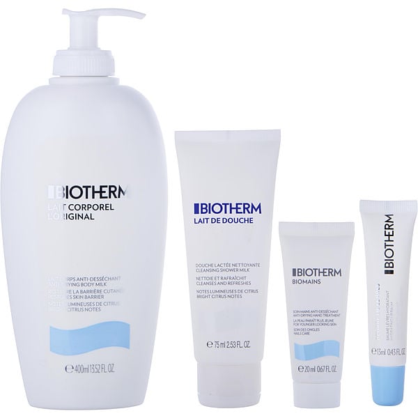 Biotherm Lait Corporel Set - Lait Corporel Anti-Drying Body Milk 400ml + Lait De Douche Cleansing Shower Milk 75ml + Hand & Nail Treatment 20ml + Lip Balm 13ml --4pcs