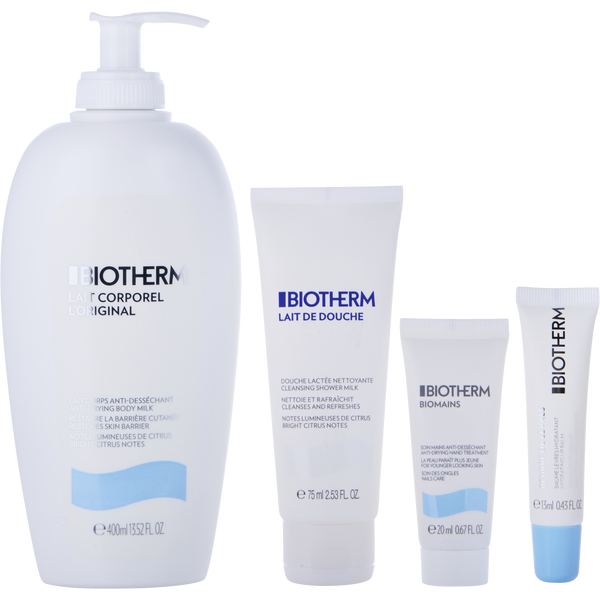 Biotherm Lait Corporel Set - Lait Corporel Anti-Drying Body Milk 400ml + Lait De Douche Cleansing Shower Milk 75ml + Hand & Nail Treatment 20ml + Lip Balm 13ml --4pcs