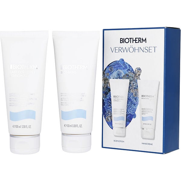Biotherm Lait Set: Moisturizing Body Lotion 100ml/3.4oz + Biomains Age Delaying Hand & Nail Treatmen 100ml/3.4oz 2pcs