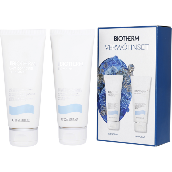 Biotherm Lait Set: Moisturizing Body Lotion 100ml/3.4oz + Biomains Age Delaying Hand & Nail Treatmen 100ml/3.4oz 2pcs