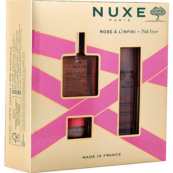 Nuxe Pink Fever Set: Huile Prodigieuse Florale 50ml + Very Rose Soothing Micellar Water 3-In-1 100ml + Very Rose Lip Balm With Rose 15ml --3pcs