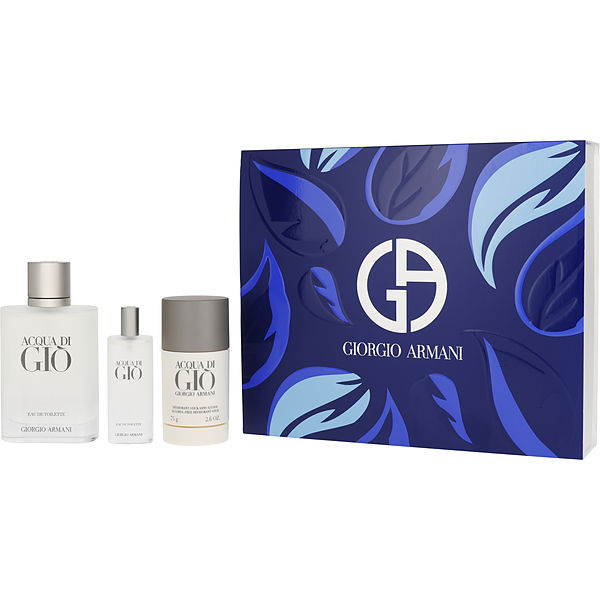 Acqua Di Gio Eau De Toilette Spray 3.4 oz & Alcohol Free Deodorant Stick 2.6 oz & Eau De Toilette Spray 0.5 oz