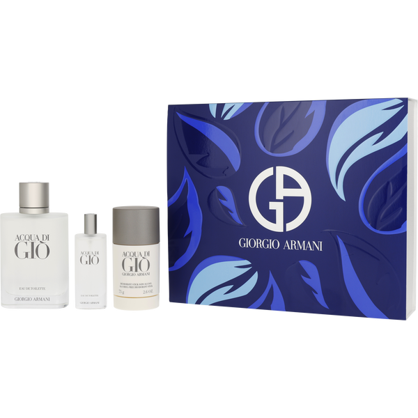 Acqua Di Gio Eau De Toilette Spray 3.4 oz & Alcohol Free Deodorant Stick 2.6 oz & Eau De Toilette Spray 0.5 oz