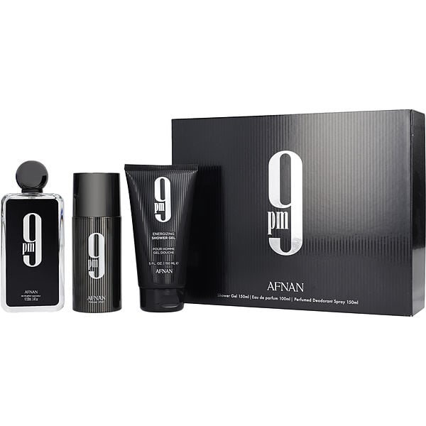 Afnan 9 Pm Eau De Parfum Spray 3.4 oz & Shower Gel 5 oz & Deodorant Spray 5 oz
