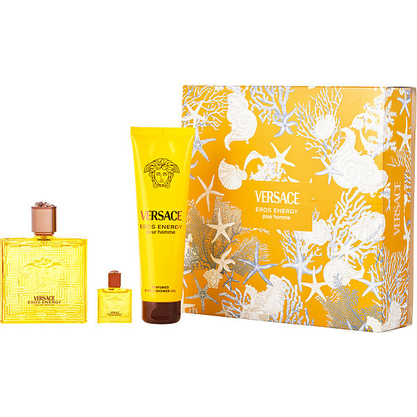 Versace Eros Energy Eau De Parfum Spray 3.4 oz & Shower Gel 5 oz & Eau De Parfum 0.17 oz Mini