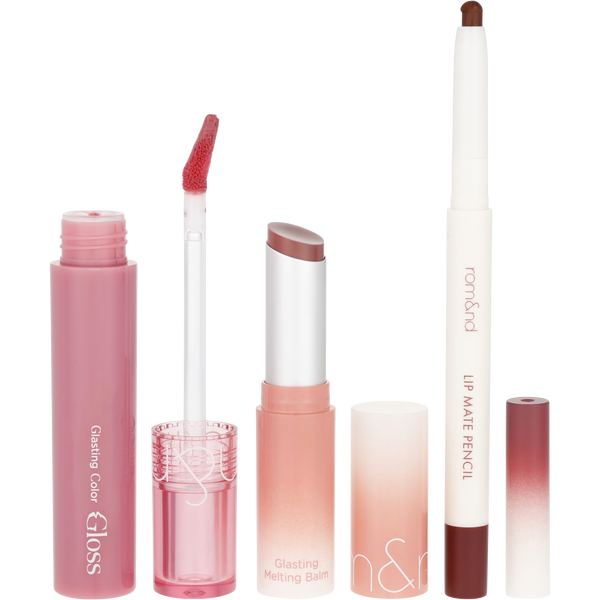 Rom&Nd Volume Hack Trio: Lip Mate Pencil 0.5g + Glasting Melting Balm 3.5g + Glasting Color Gloss 4g - Glazed Plum --3pcs