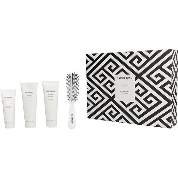 Sachajuan Holiday Hair Styling Kit - Styling Cream 4.2 oz & Volume Cream 4.2 oz & Finish Cream 2.5 oz & Detangling Hairbrush Gentle
