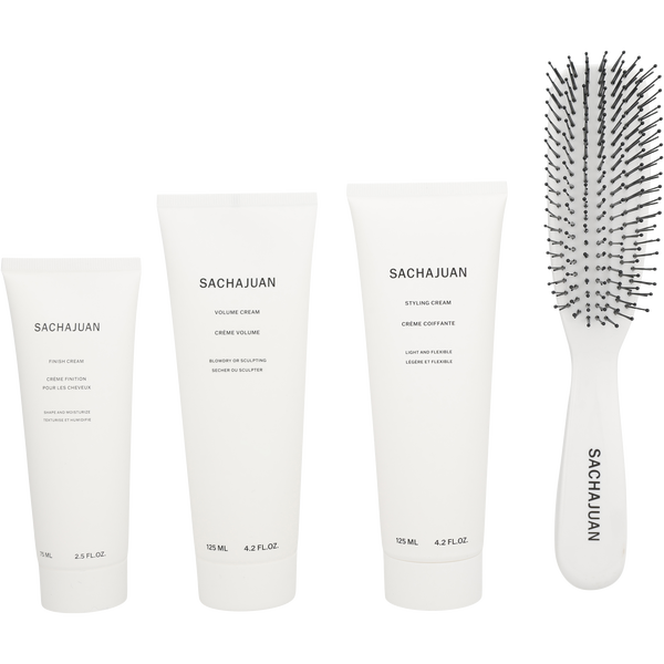 Sachajuan Holiday Hair Styling Kit - Styling Cream 4.2 oz & Volume Cream 4.2 oz & Finish Cream 2.5 oz & Detangling Hairbrush Gentle